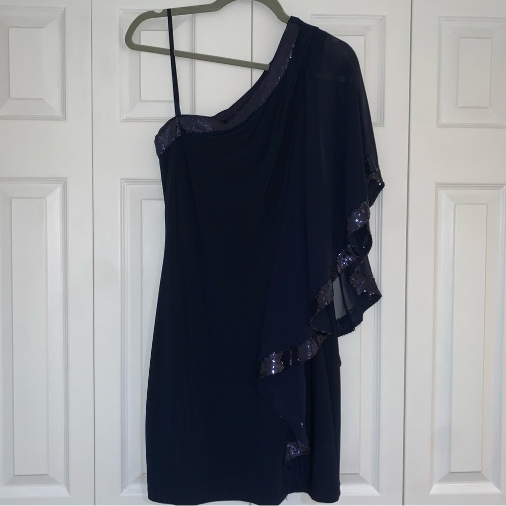 B&A Navy One sleeve sequin dress Sz6